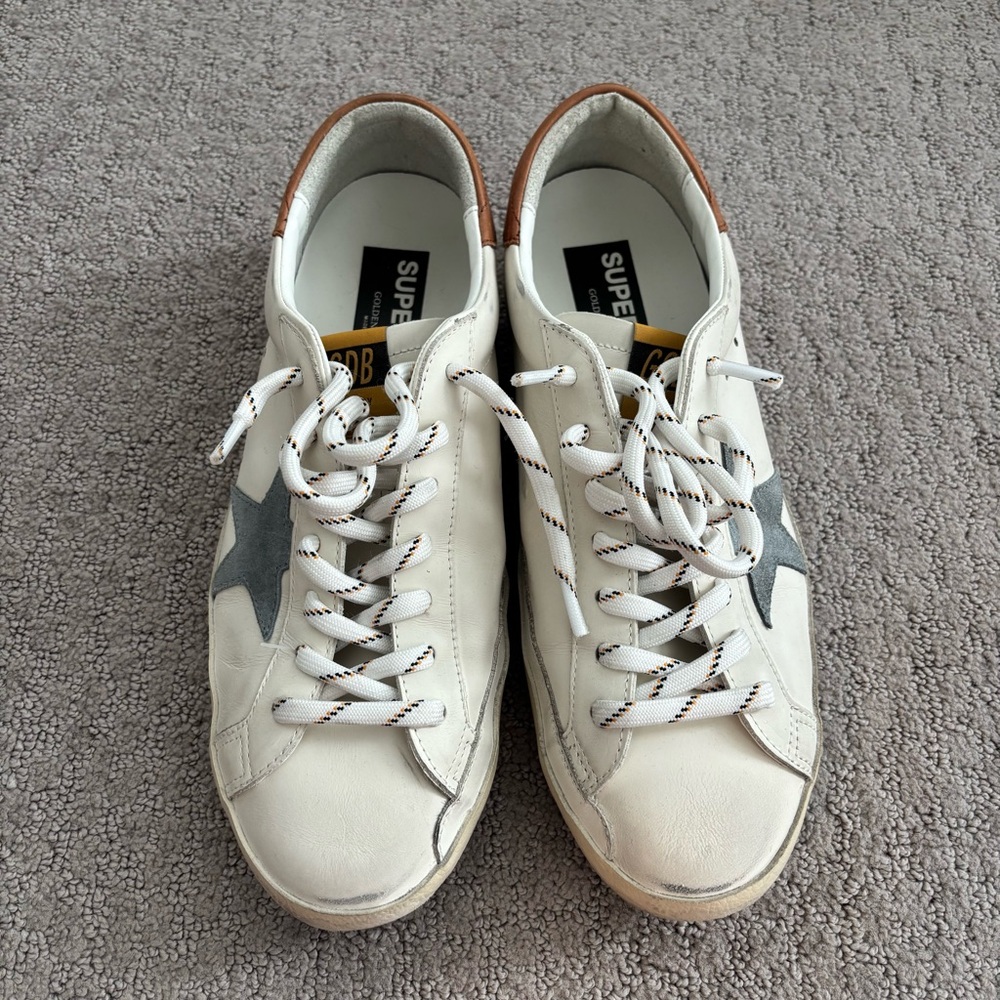 EUC Men’s Golden Goose Stripe Lace Superstar in White/Brown - Size 44